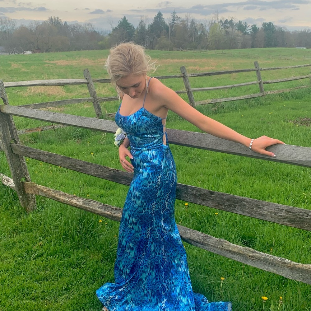 Stunning Blue Leopard Print Gown